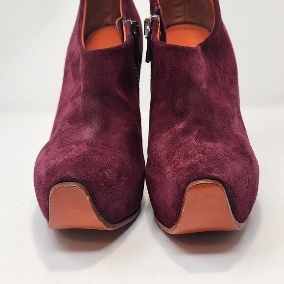 Acne Studios Burgundy Suede Ankle Heeled Booties Size 37 US 7 Zipper Platform - Picture 3 of 10